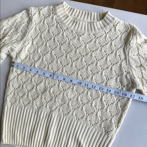 Cream Lace Pattern Knit Crew Neck Sweater - Picture 8 of 13